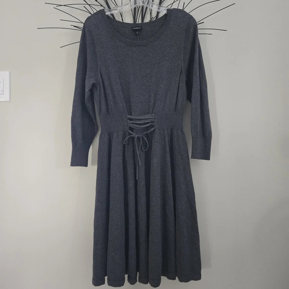 Torrid dark gray lace up mini sweater dress 100% cotton size 1 (14/16) - Picture 4 of 11